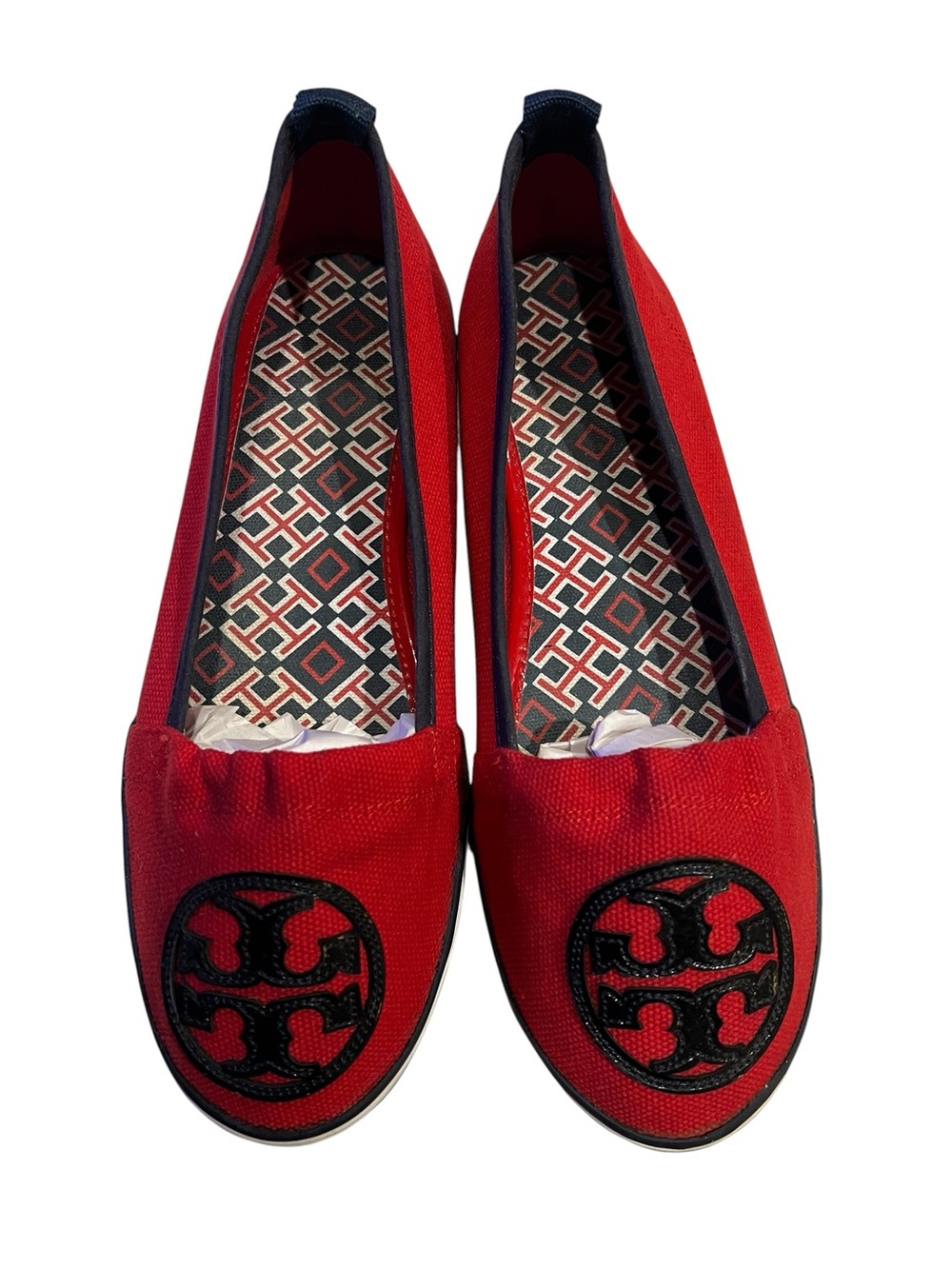 EUC Tory Burch Red Canvas Logo Slip On Sneakers Flats Size 8M
